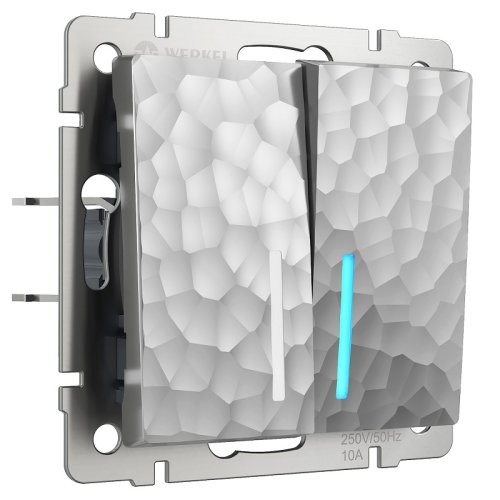 Переключатель с подсветкой без рамки Werkel Hammer 2-кл. проходной серебряный фото Переключатель с подсветкой без рамки Werkel Hammer 2-кл. проходной серебряный картинка